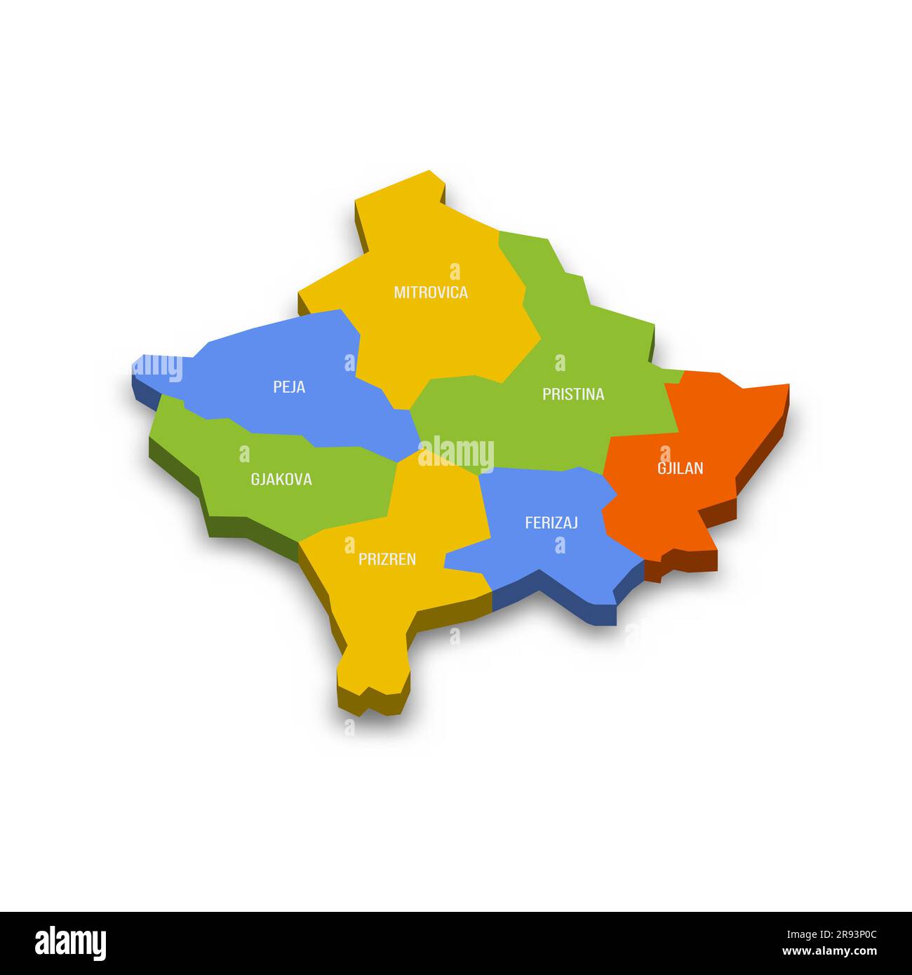 Kosovo Mapa político de las divisiones administrativas distritos