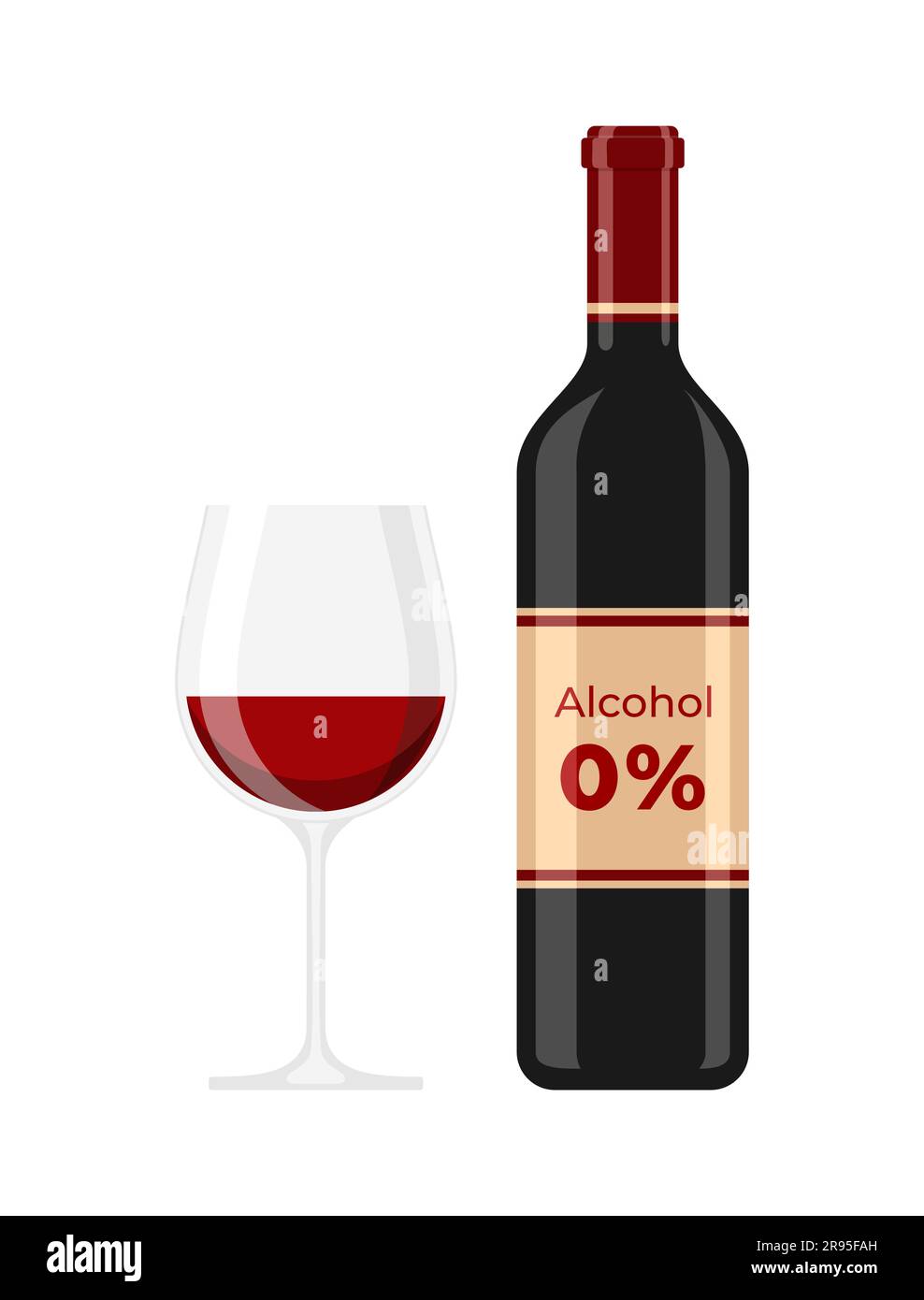 Una botella y una copa de vino sin alcohol sobre un fondo blanco.  Ilustración vectorial plana Imagen Vector de stock - Alamy