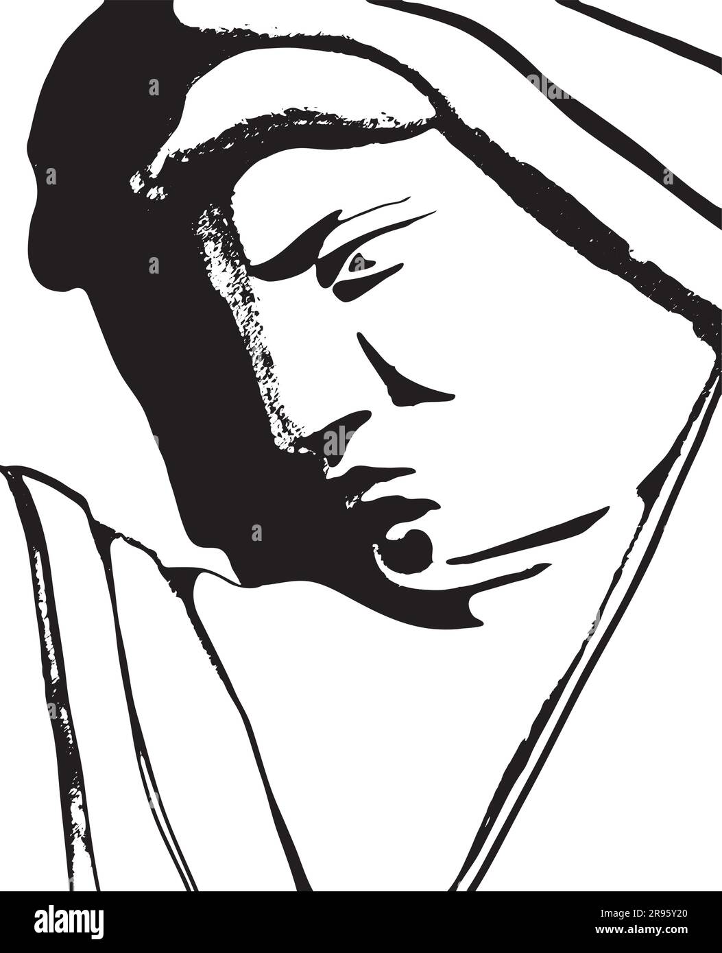 Perfil de la cara femenina - Bajo-relieve etéreo del perfil de una mujer serena velada en el neoclásico Parco del Ninfeo de Roma Ilustración del Vector