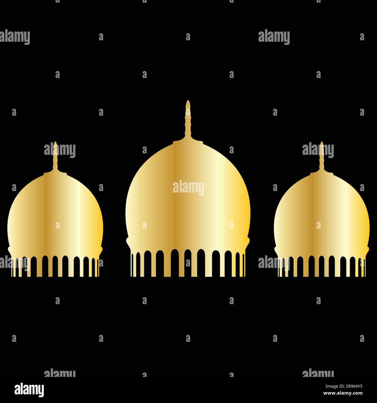 Hermosa cúpula islámica en el gradiente dorado Masjid Palace House Oficina Edificio de adoración Ilustración del Vector