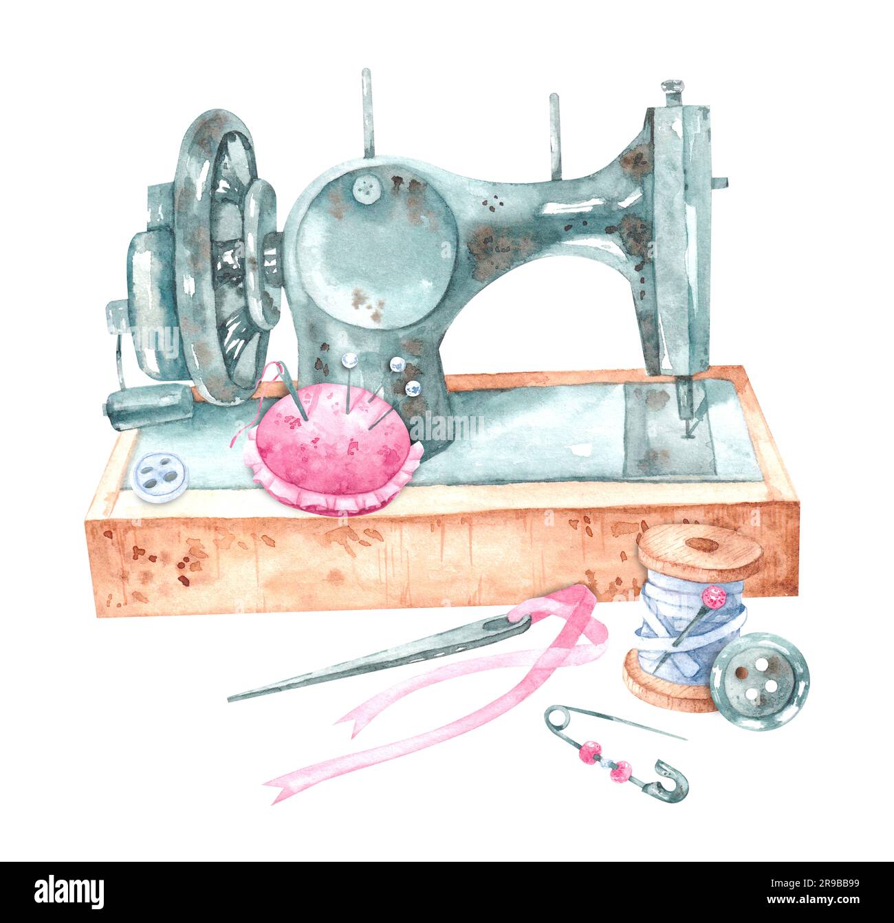 Herramientas de costura y accesorios de costura a medida. Conjunto de  ilustraciones Fotografía de stock - Alamy