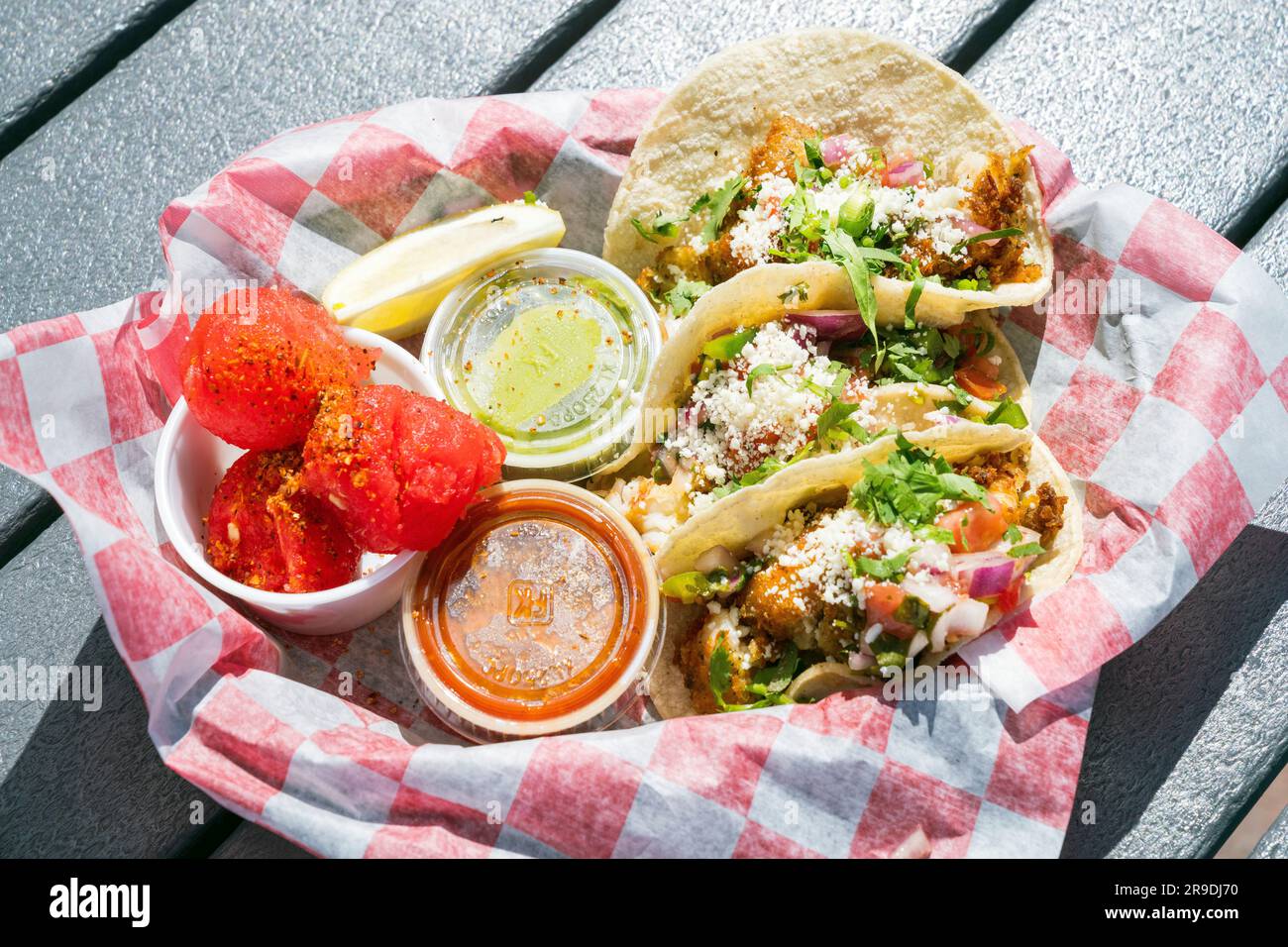 Tacos de camarones, Southern Most Sandys Café, Food Truck Key West, Florida, EE.UU Foto de stock