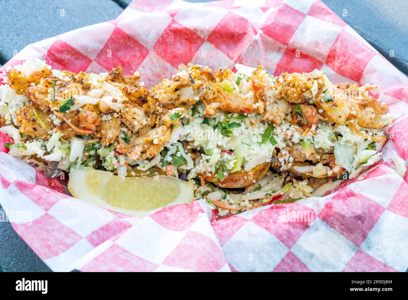 Langosta Tostones, comida cubana Southern Most Sandys Café, Food Truck Key West, Florida, Estados Unidos Foto de stock