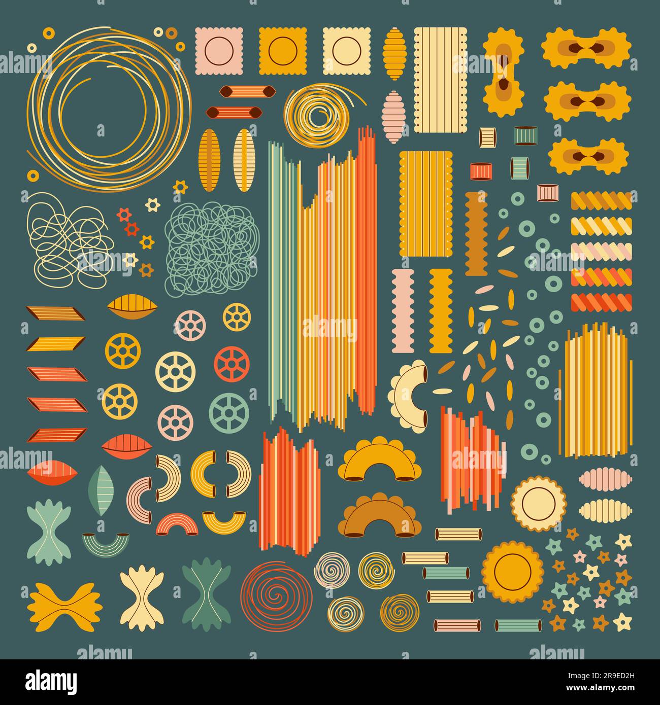 Tipos de pasta italiana Vintage Poster en dibujos animados Imagen