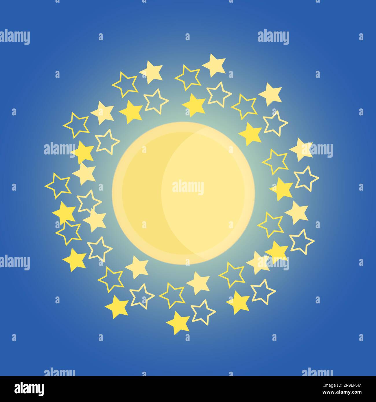 Crescent con estrellas en el cielo nocturno Luna y estrellas icono ilustración vectorial plana Ilustración del Vector
