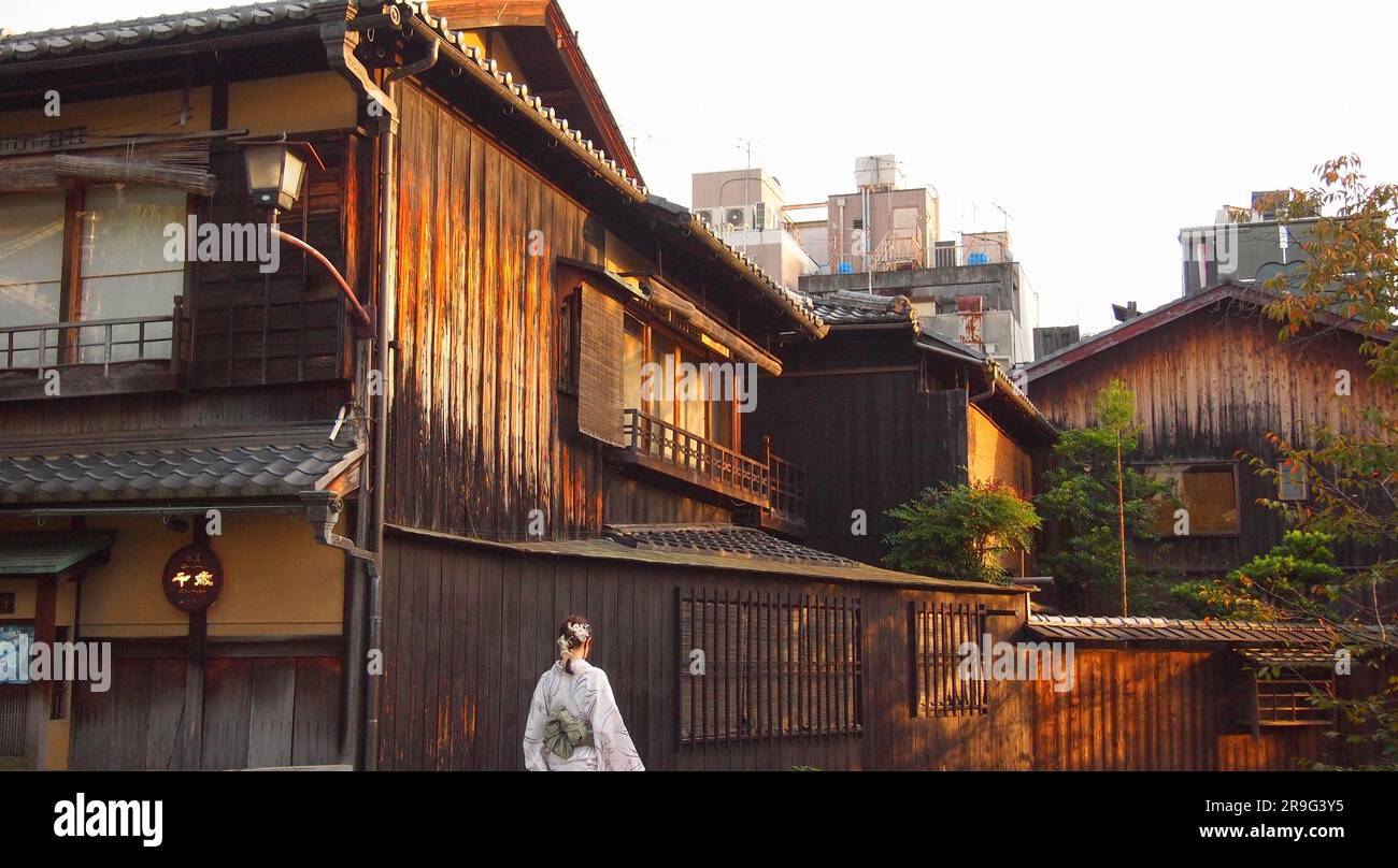 Shirakawa. Antigua y famosa calle en el distrito norte de Gion en Kioto Foto de stock