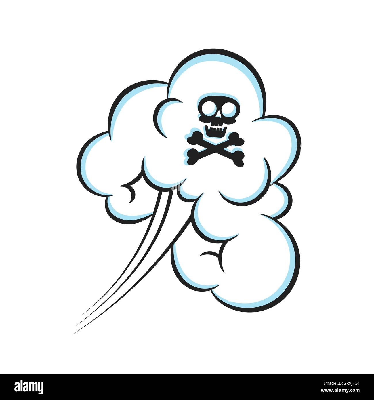 Humo de pedos oliendo nube con cráneo y huesos cruzados pop art cómic libro de dibujos animados estilo plano ilustración vectorial. Mal olor o mal olor a pedo tóxico Ilustración del Vector