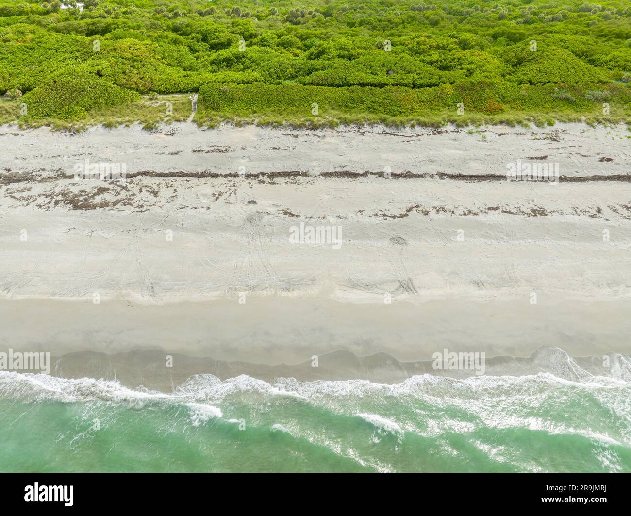 Foto aérea Pistas de tortuga Loggerhead en la arena Jupiter Island Florida temporada de anidación verano 2023 Foto de stock