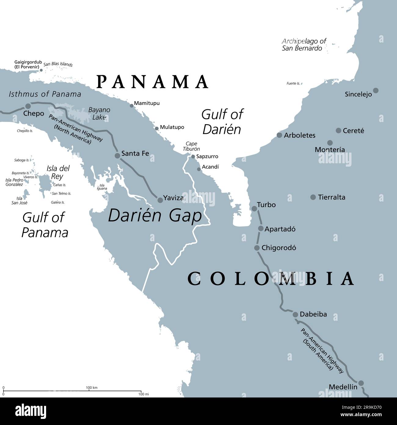 Darien gap mapa pol tico gris regi n en el istmo de panam que