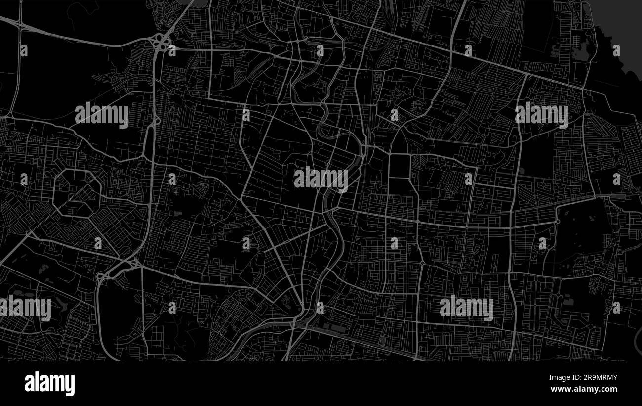 Mapa de Surabaya ciudad. Cartel urbano en blanco y negro. Imagen de mapa de carreteras con vista de área vertical de ciudad metropolitana. Ilustración del Vector