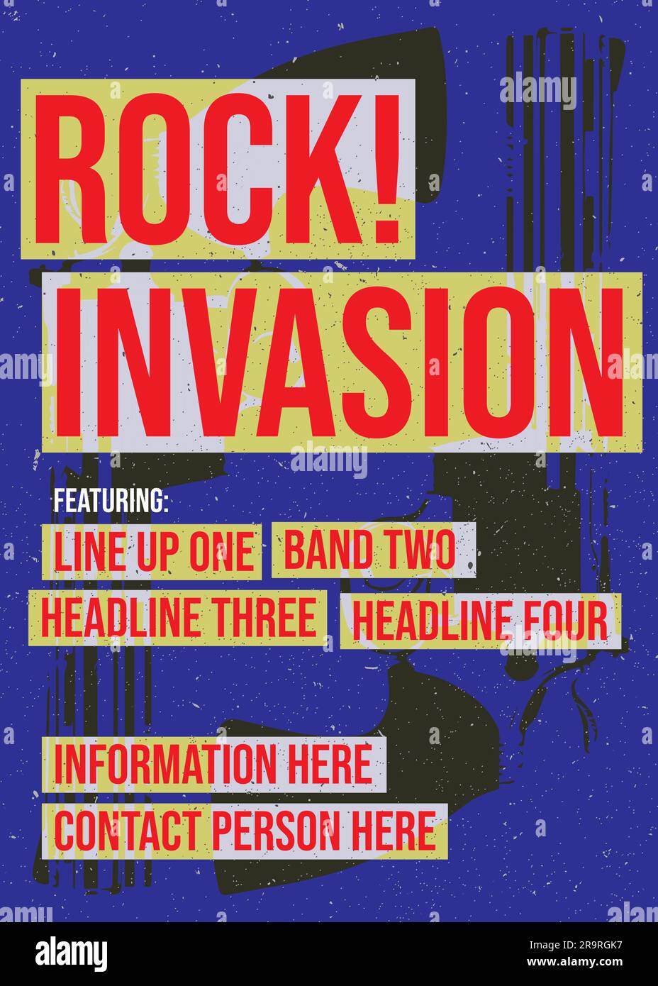 festival o festival de música, cartel de concierto o concierto, folleto o folleto, para banda o evento, punk, metal, música pop fuerte, rock and roll night Ilustración del Vector