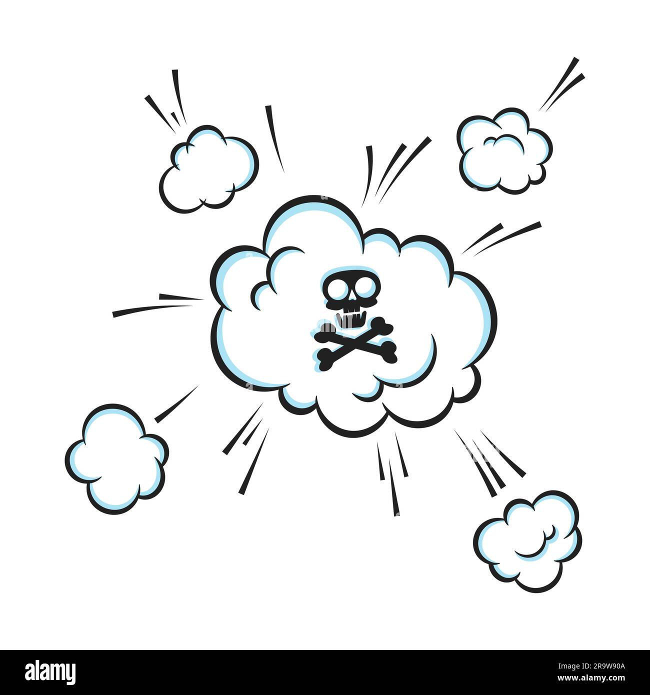 Humo de pedos oliendo nube con cráneo y huesos cruzados pop art cómic libro de dibujos animados estilo plano ilustración vectorial. Mal olor o mal olor a pedo tóxico Ilustración del Vector
