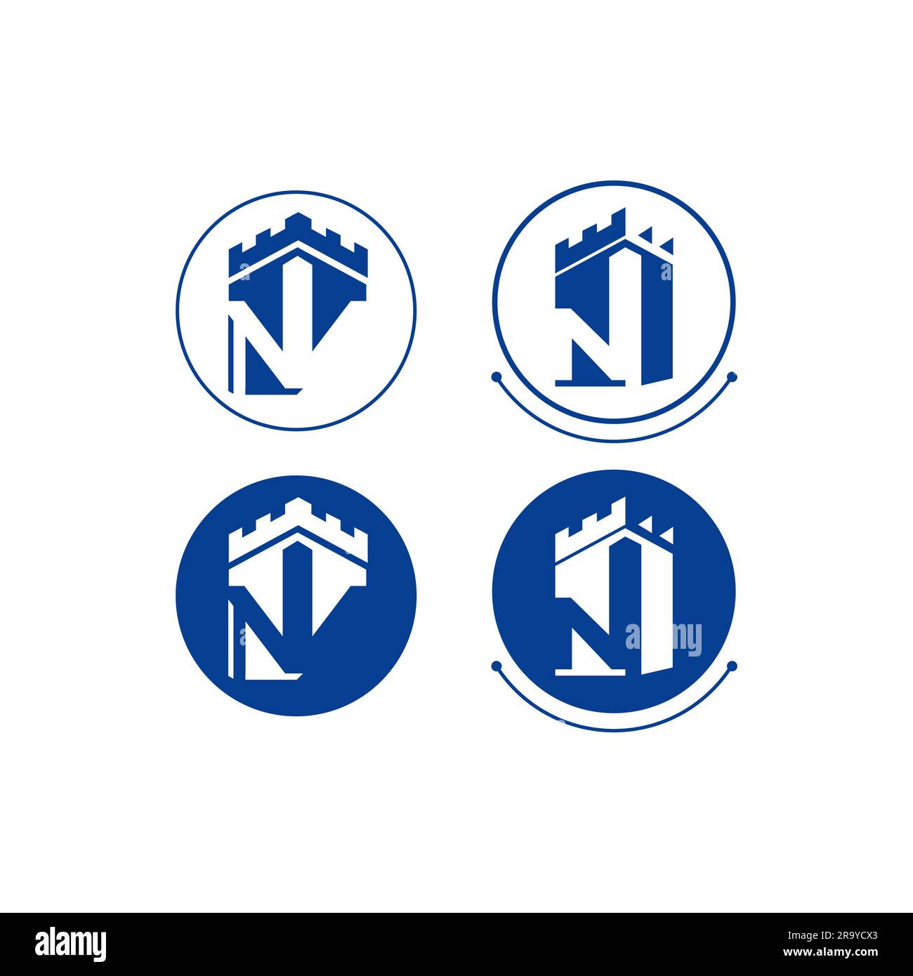 Castillo con la letra N vector logo diseño. Concepto de diseño de logotipo de edificio de castillo. Ilustración del Vector