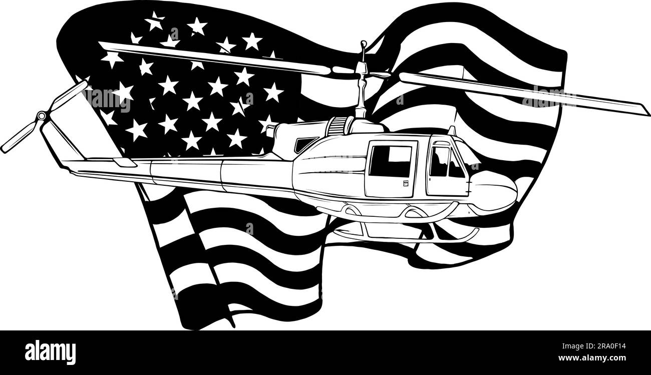 Ilustración vectorial de helicóptero en blanco y negro Ilustración del Vector