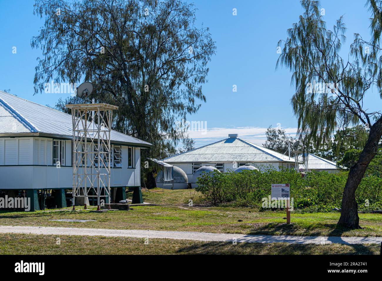 Cabañas Lighthouse Keepers, isla Lady Elliot, Gran Barrera de Coral, Queensland, Australia Foto de stock