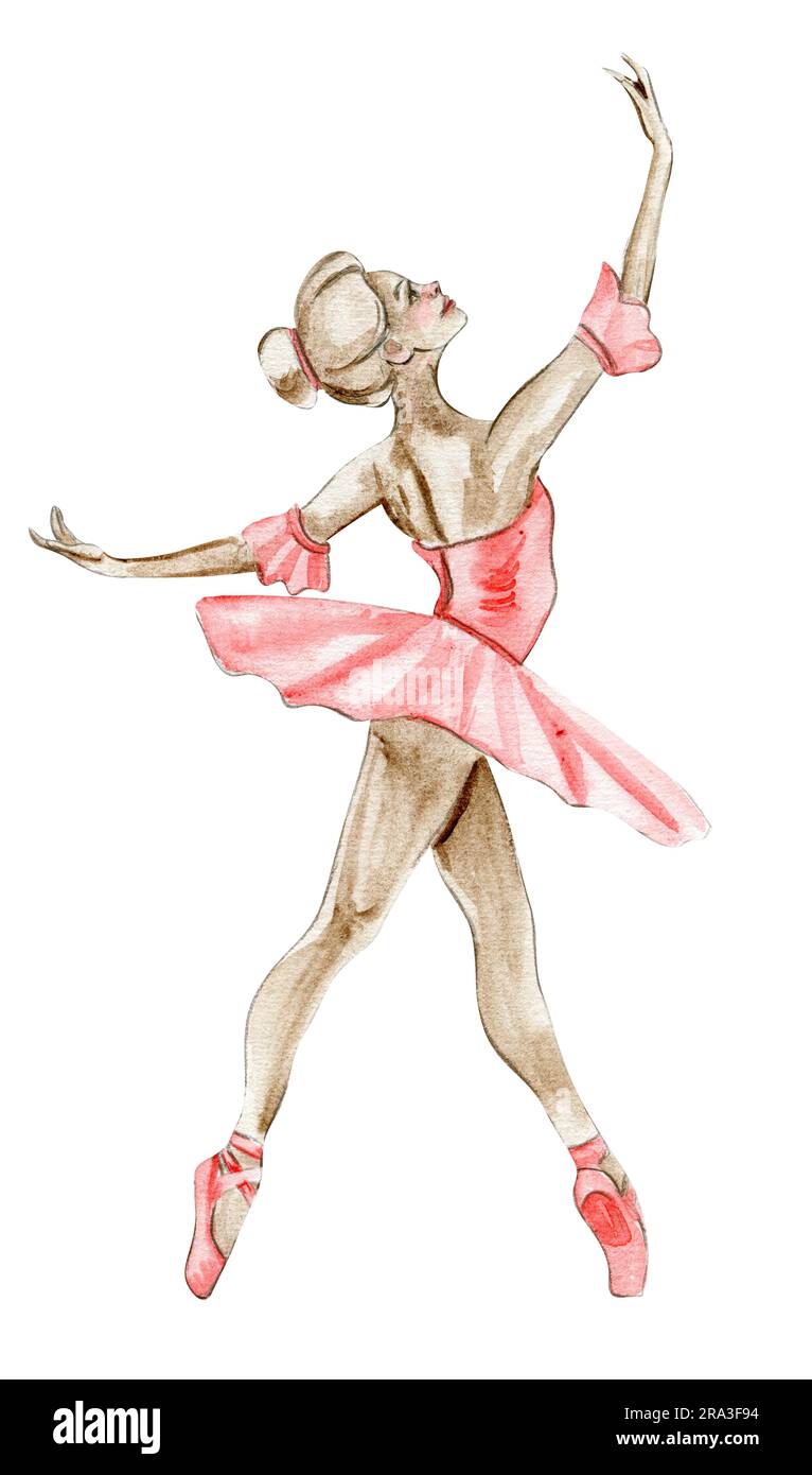 Bailarina bailando acuarela en vestido rojo. Bailarina bailarina aislada.  Dibujado a mano clásico ballet performance, pose. Joven bonita bailarina  mujeres illus Fotografía de stock - Alamy