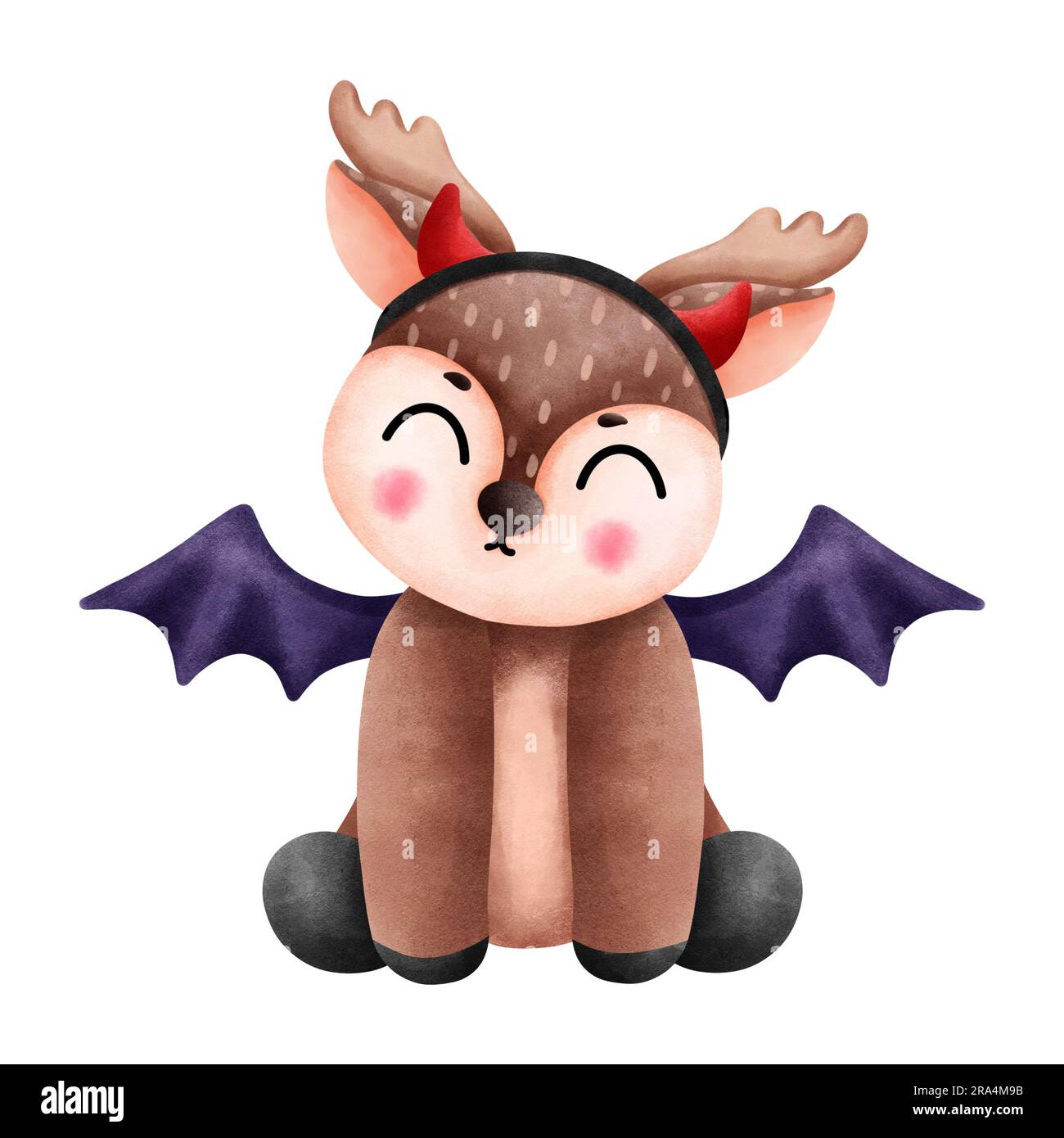 Lindo reno de halloween con cuernos mortales y alas de murciélago