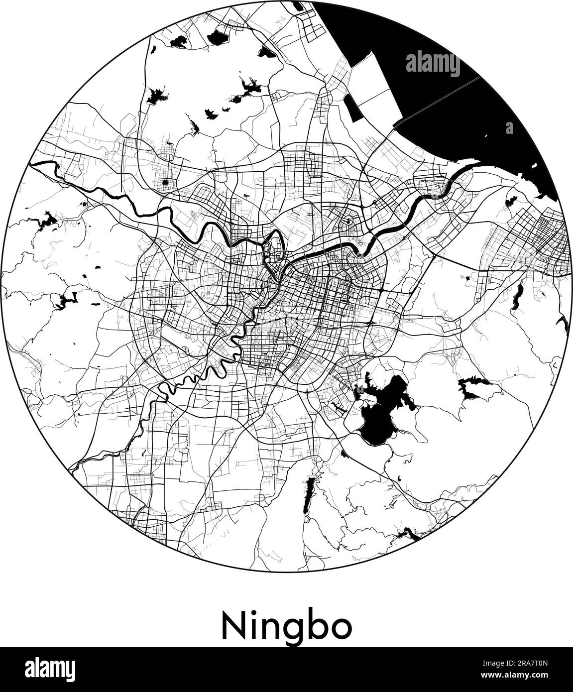 Mapa de la ciudad Ningbo China Asia ilustración vectorial blanco negro