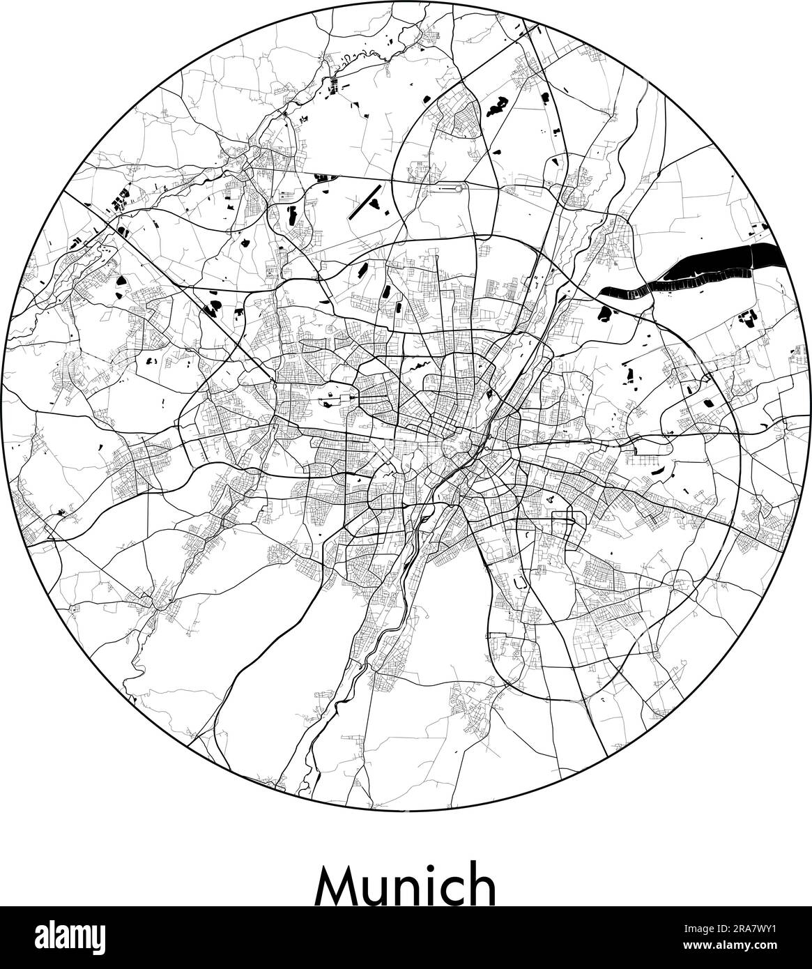 Mapa de la ciudad Munich Alemania Europa ilustración vectorial blanco negro Ilustración del Vector