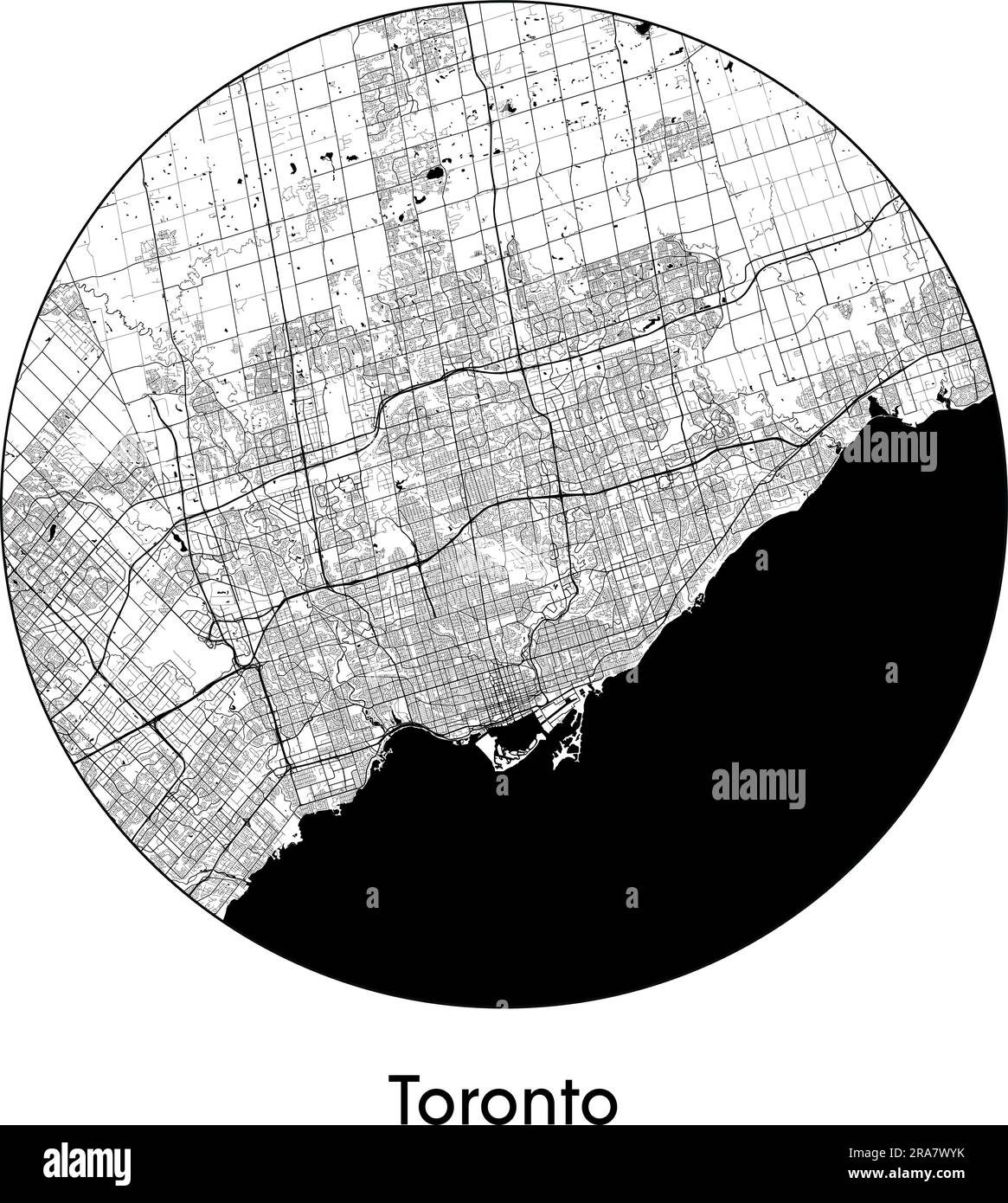 Mapa de la ciudad Toronto Canadá América del Norte ilustración vectorial blanco negro Ilustración del Vector