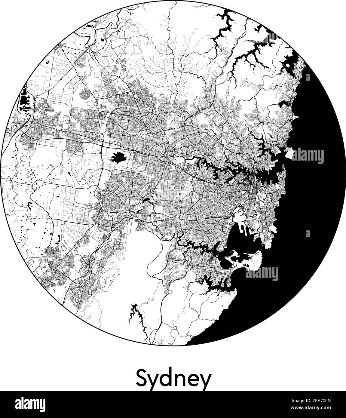 Mapa de la ciudad Sydney Australia ilustración vectorial blanco negro Ilustración del Vector
