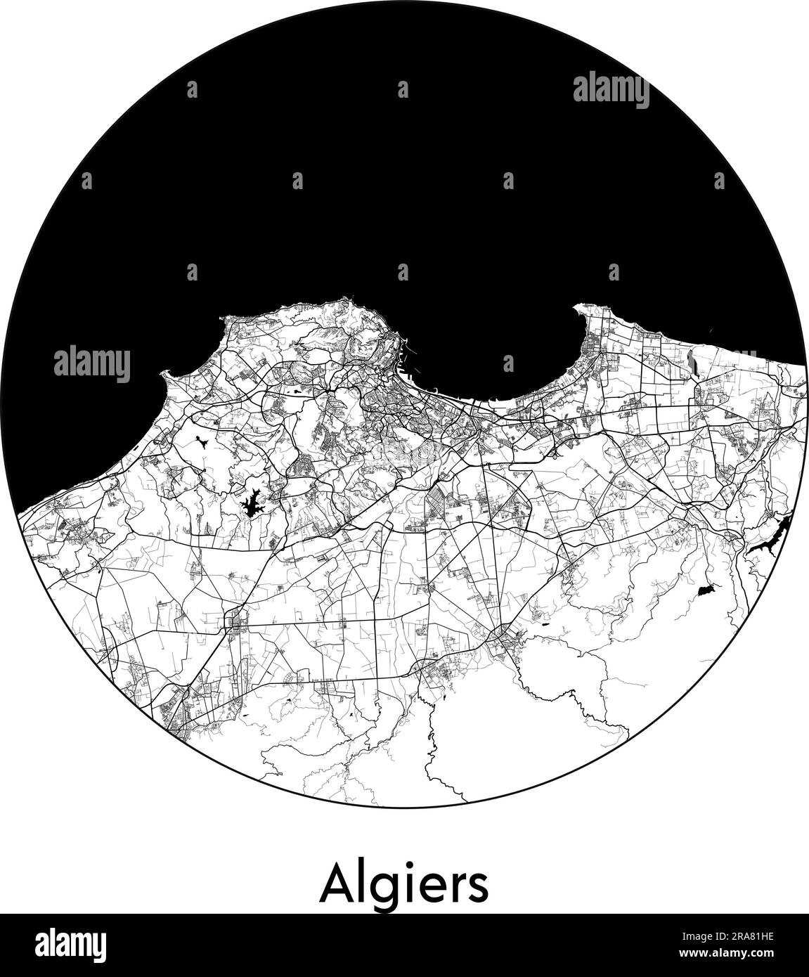 Mapa de la ciudad Argel Argelia África ilustración vectorial blanco negro Ilustración del Vector