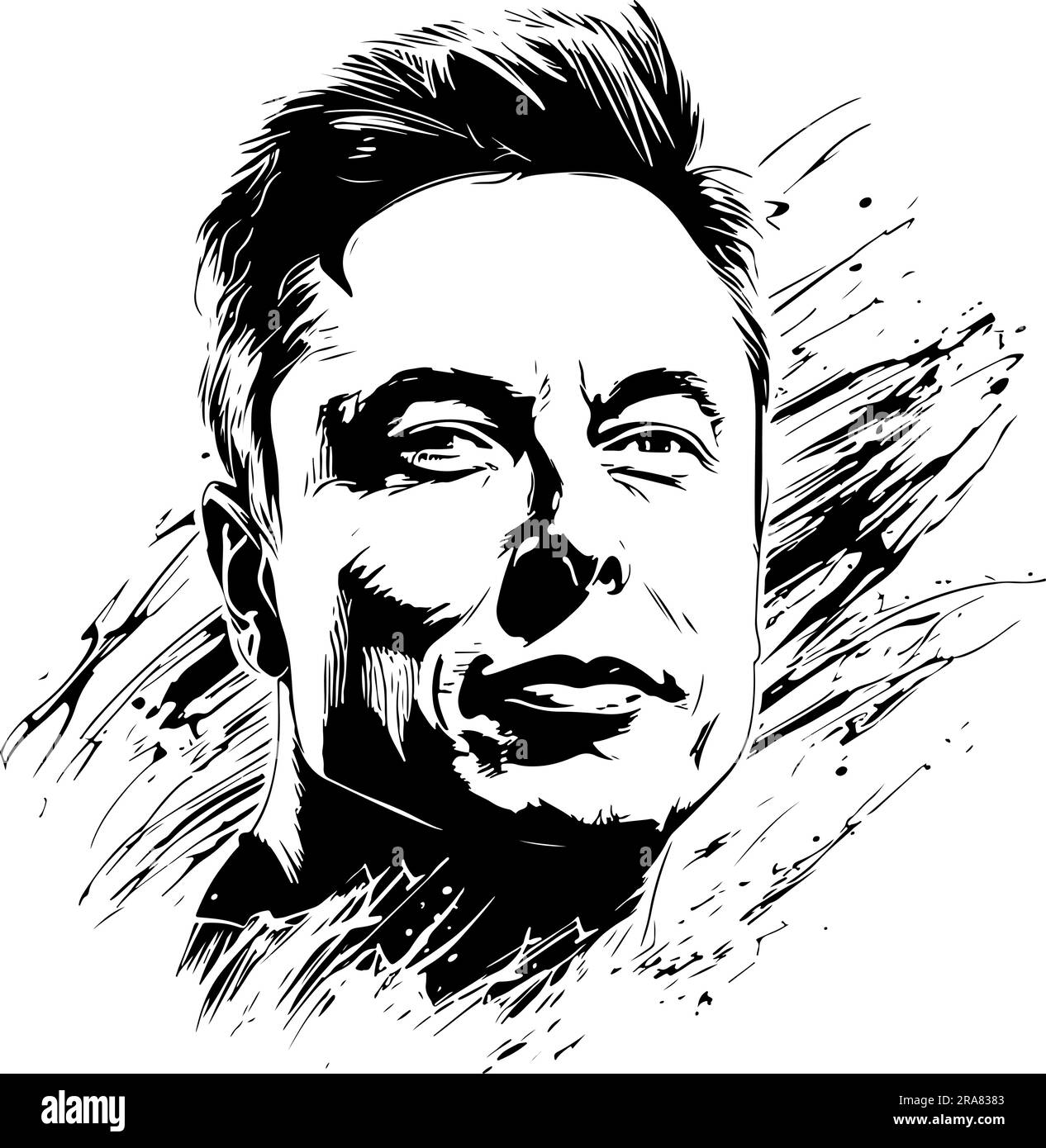 01 de julio de 2023 Caricatura de Elon Reeve Musk, Elon Musk, CEO de SpaceX, CEO de Tesla, CEO de Twitter. Ilustración del Vector
