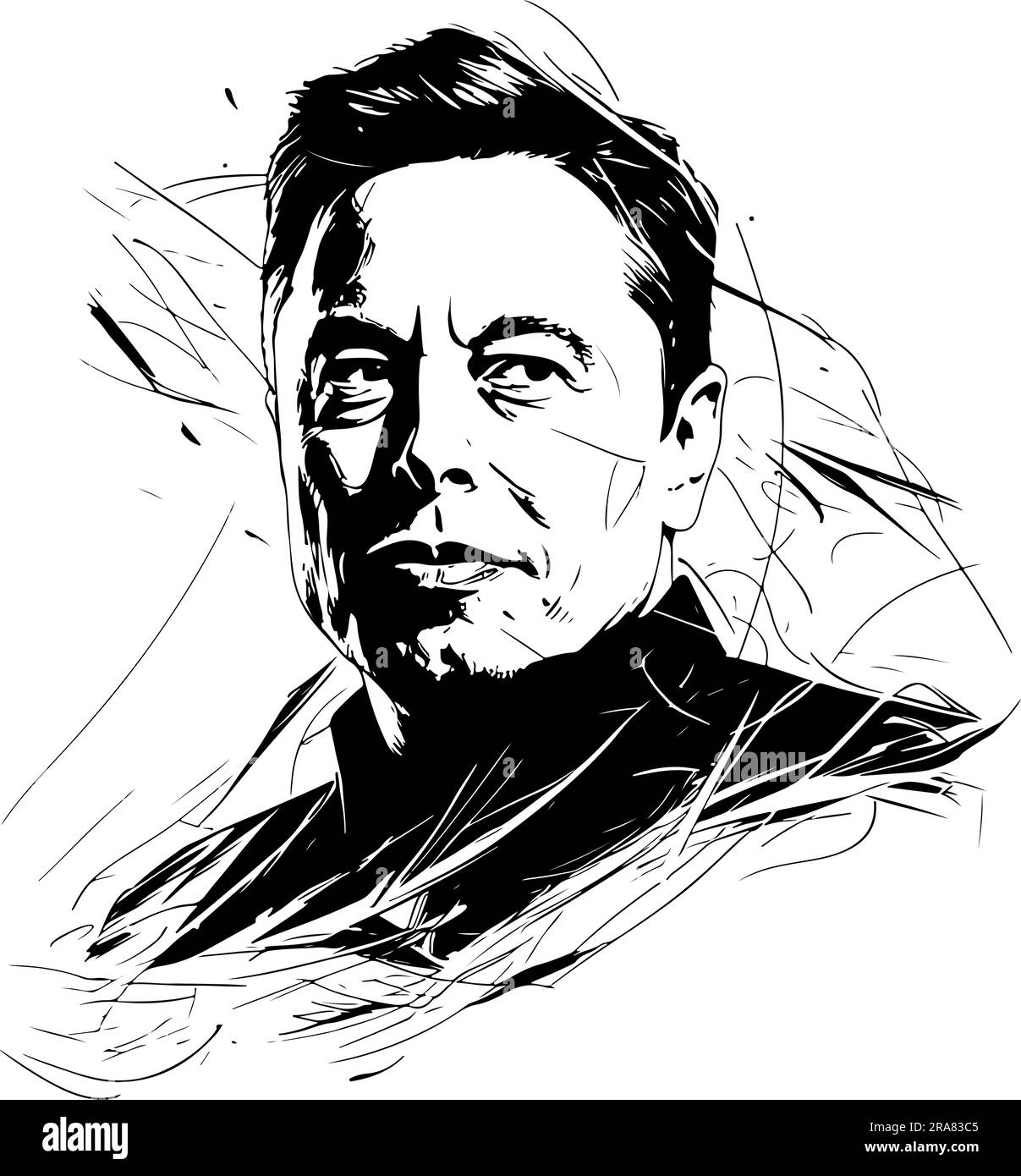 01 de julio de 2023 Caricatura de Elon Reeve Musk, Elon Musk, CEO de SpaceX, CEO de Tesla, CEO de Twitter. Ilustración del Vector