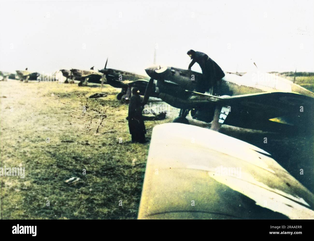 Aviones de combate franceses MS-406 construidos por Morane-Saunier para la fuerza aérea durante la Segunda Guerra Mundial Fecha: 1939-1945 Foto de stock