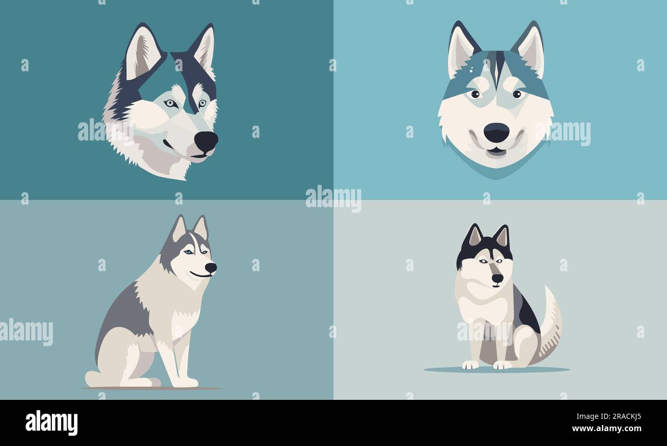 Un conjunto de ilustración vectorial de perro plano Ilustración del Vector
