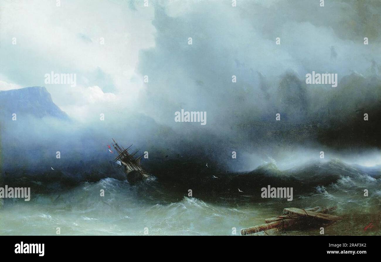 Huracán en el mar 1850 por Ivan Aivazovsky Foto de stock