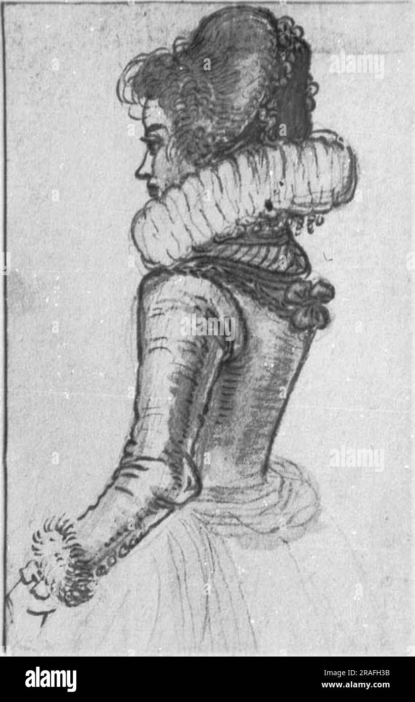 Media figura femenina, mirando hacia la izquierda, perfil, estudio 1634 por Hendrick Avercamp Foto de stock