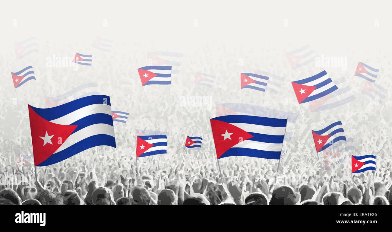 Multitud abstracta con bandera de Cuba. Protesta popular, revolución, huelga y manifestación con bandera de Cuba. Ilustración vectorial. Ilustración del Vector