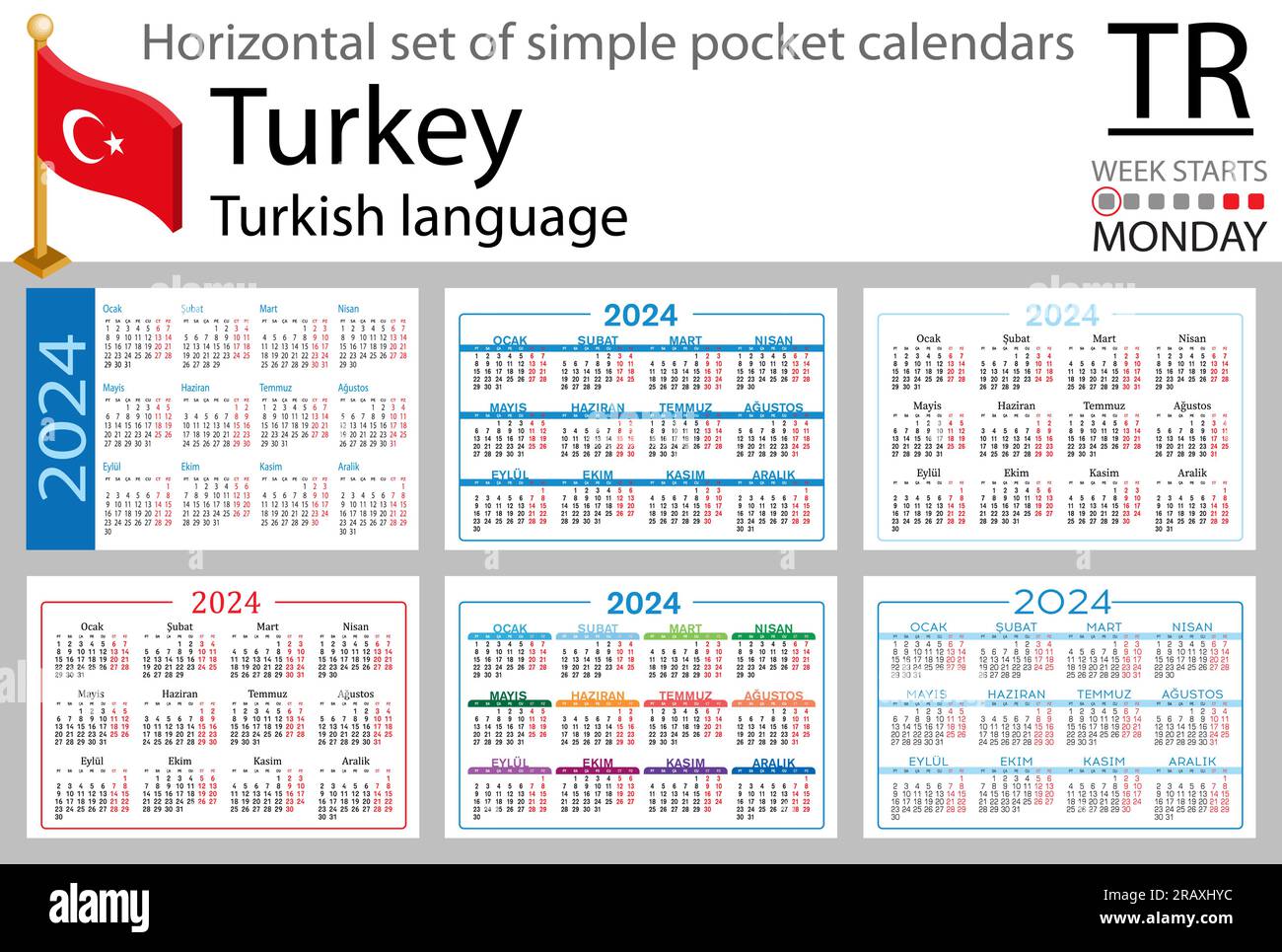 Conjunto horizontal turco de calendario de bolsillo para 2024 (dos mil