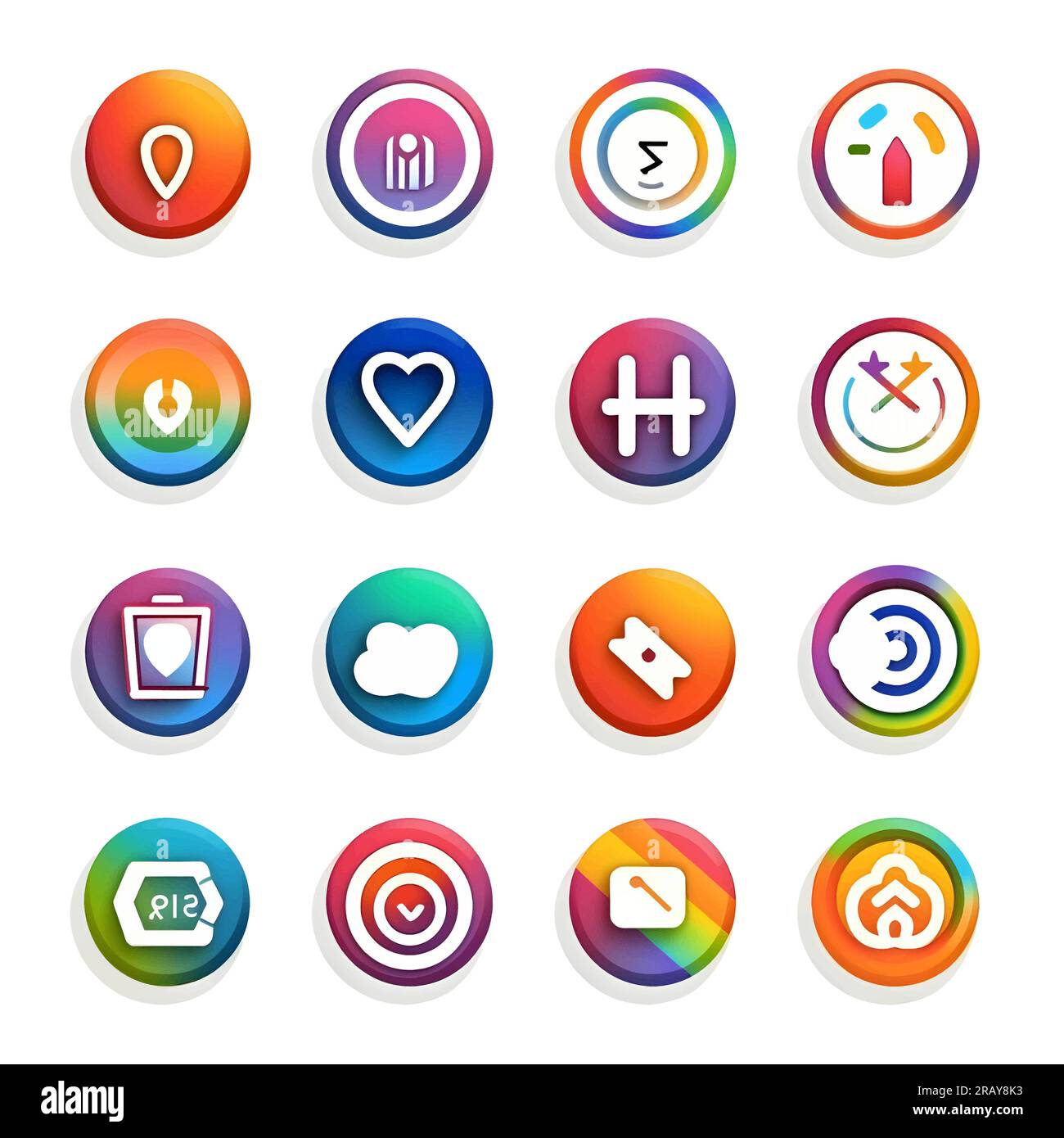 Conjunto de iconos vibrantes y coloridos, cada uno representando un ...