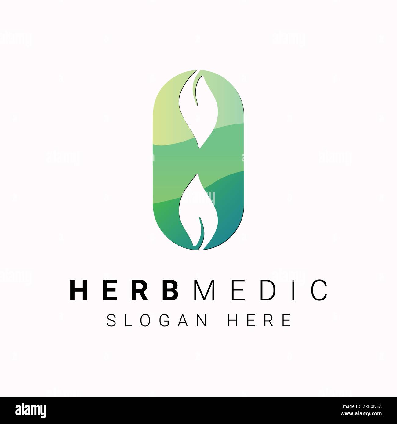 Herb Medicine Diseño de logotipos Natural Green Pills Homeopatía logotipo Ilustración del Vector