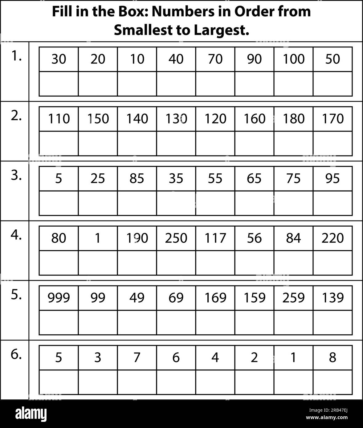 Diagrama De Esquema De Recuento Y Ordenación De Números Ascendentes Frente A Descendentes 0748