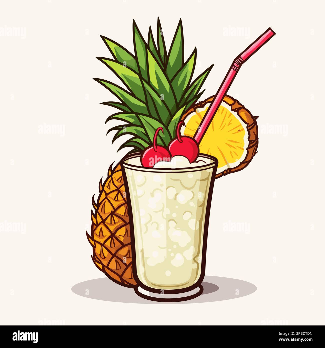 Piña Colada. Piña Colada cóctel dibujado a mano ilustración cómica ...
