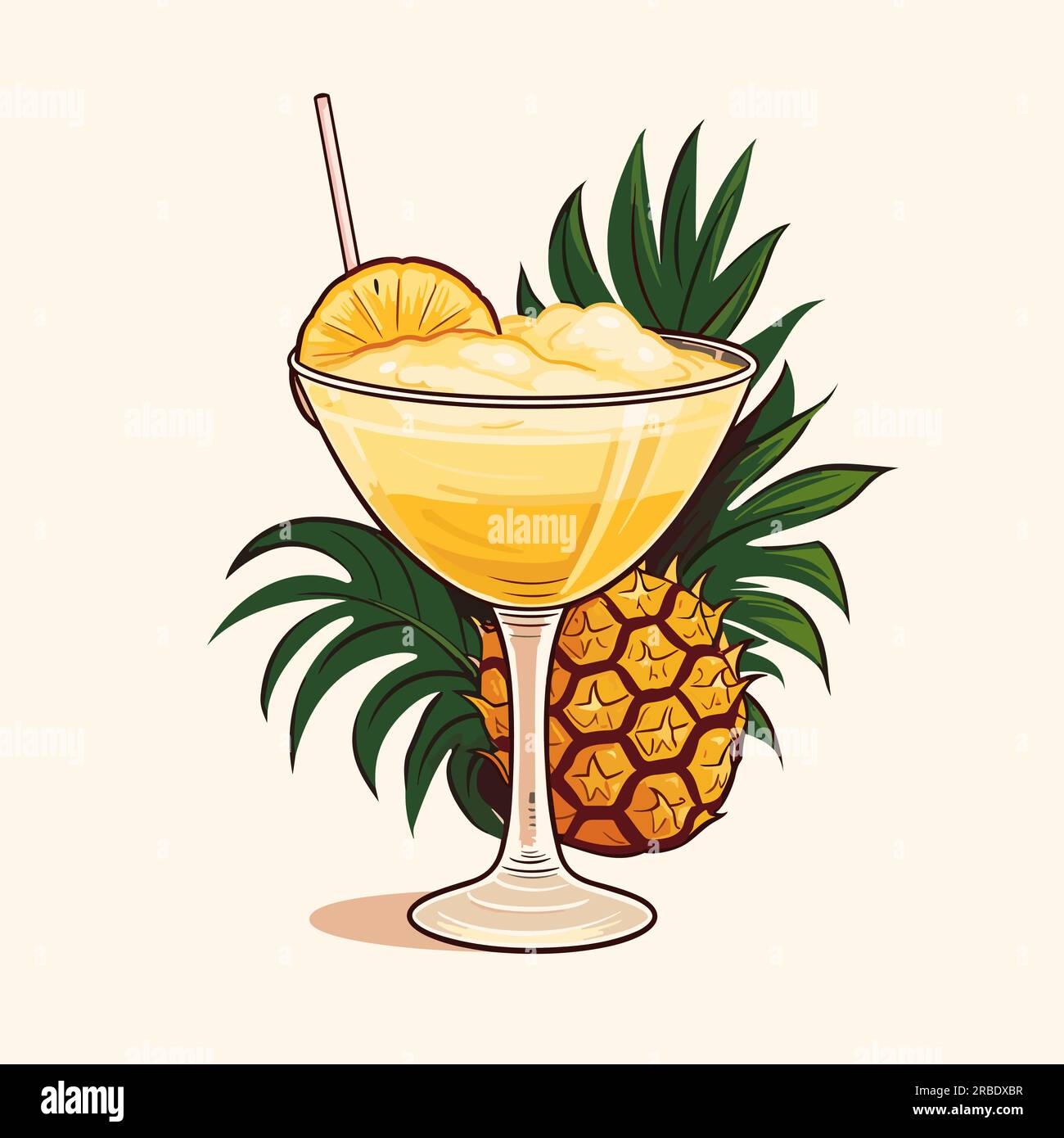 Piña Colada. Piña Colada cóctel dibujado a mano ilustración cómica ...