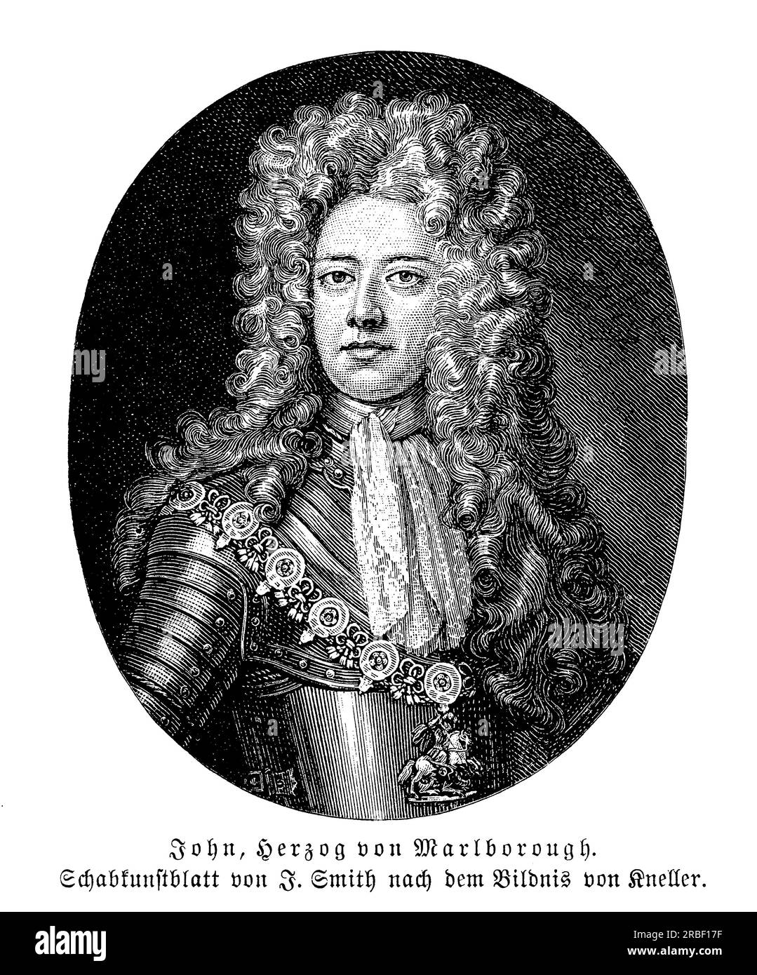 John Churchill, primer duque de Marlborough, fue un comandante militar británico que sirvió a principios del siglo XVIII. Es conocido por sus victorias en varias batallas importantes, incluyendo la Batalla de Blenheim, la Batalla de Ramillies, y la Batalla de Oudenarde. Marlborough también fue un hábil diplomático y jugó un papel clave en la Guerra de Sucesión Española, ayudando a asegurar los tronos ingleses y holandeses para la Casa de Hannover. A pesar de sus éxitos militares, Marlborough también fue una figura controvertida, y se enfrentó a la oposición política y escándalos personales a lo largo de su carrera Foto de stock