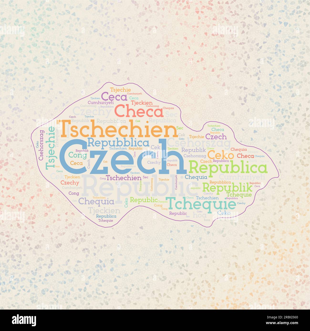 República Checa forma con nombres de país nube de palabras en múltiples idiomas. Mapa fronterizo