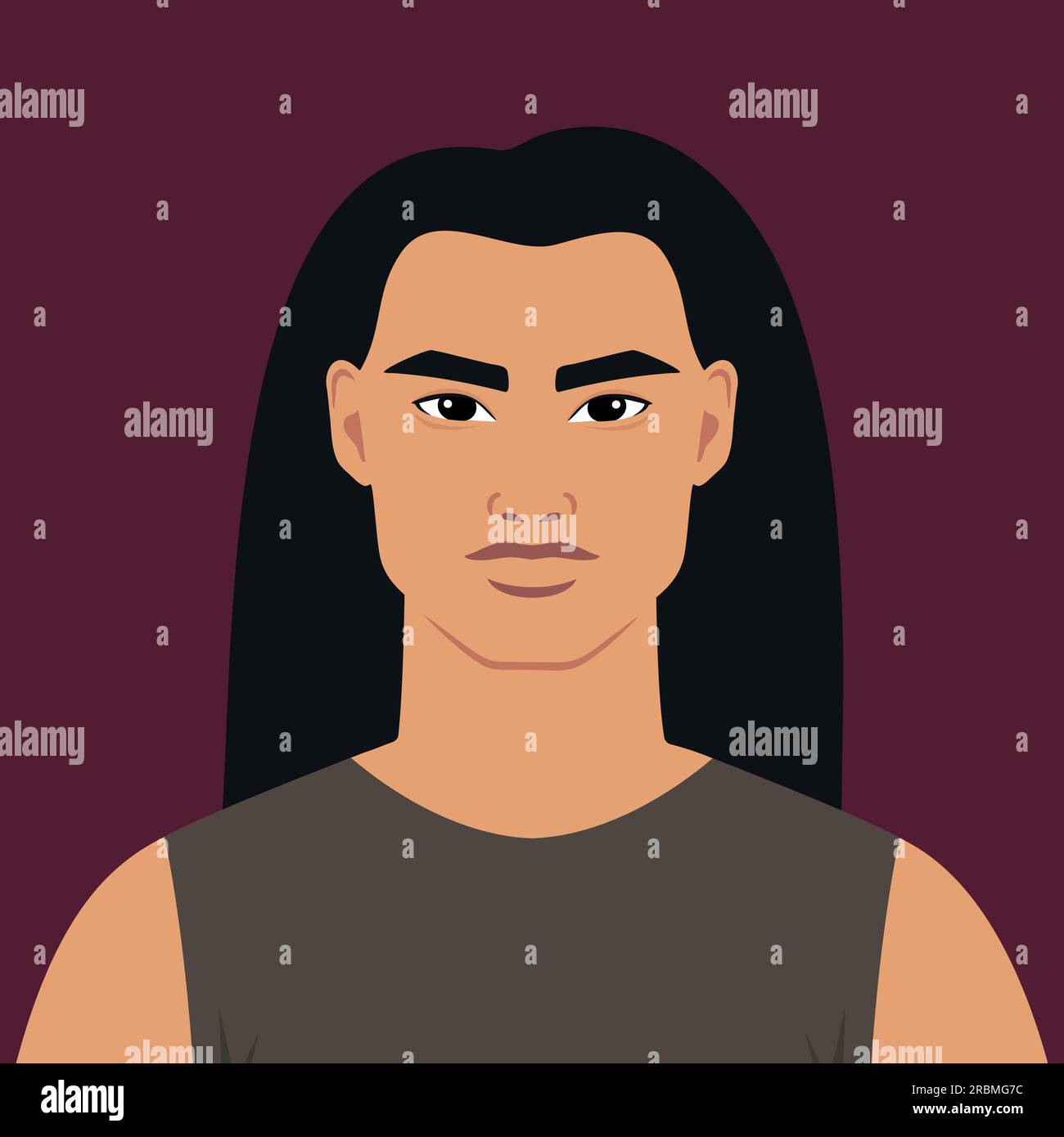 Joven indígena en una camisa. Retrato de la etnicidad nativa americana. Avatar masculino abstracto de cara completa en estilo plano. Arte vectorial Ilustración del Vector