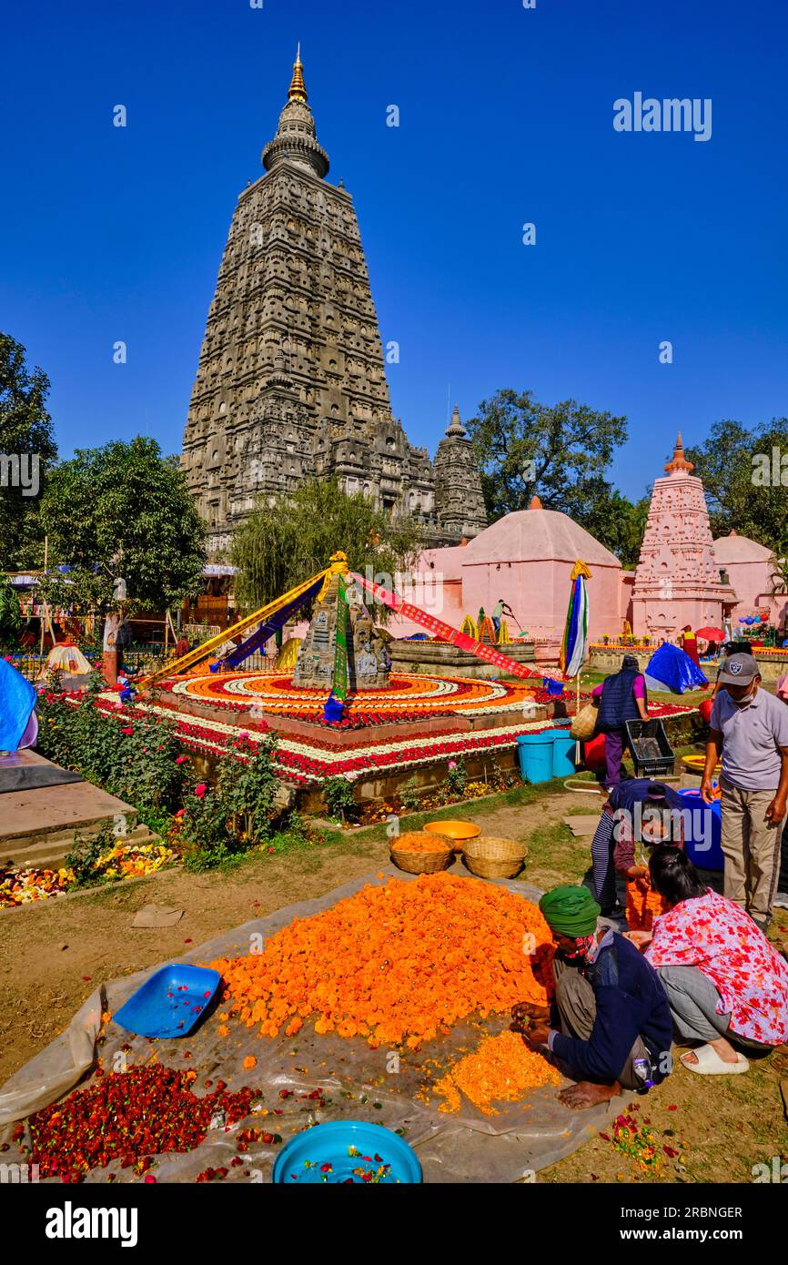India, Bihar, Bodhgaya, UNESCO World Heriatge, el Templo Mahabodhi Foto de stock