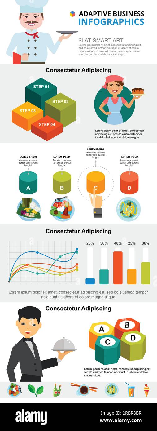 Conjunto de gráficos infográficos de cocina y marketing Ilustración del Vector