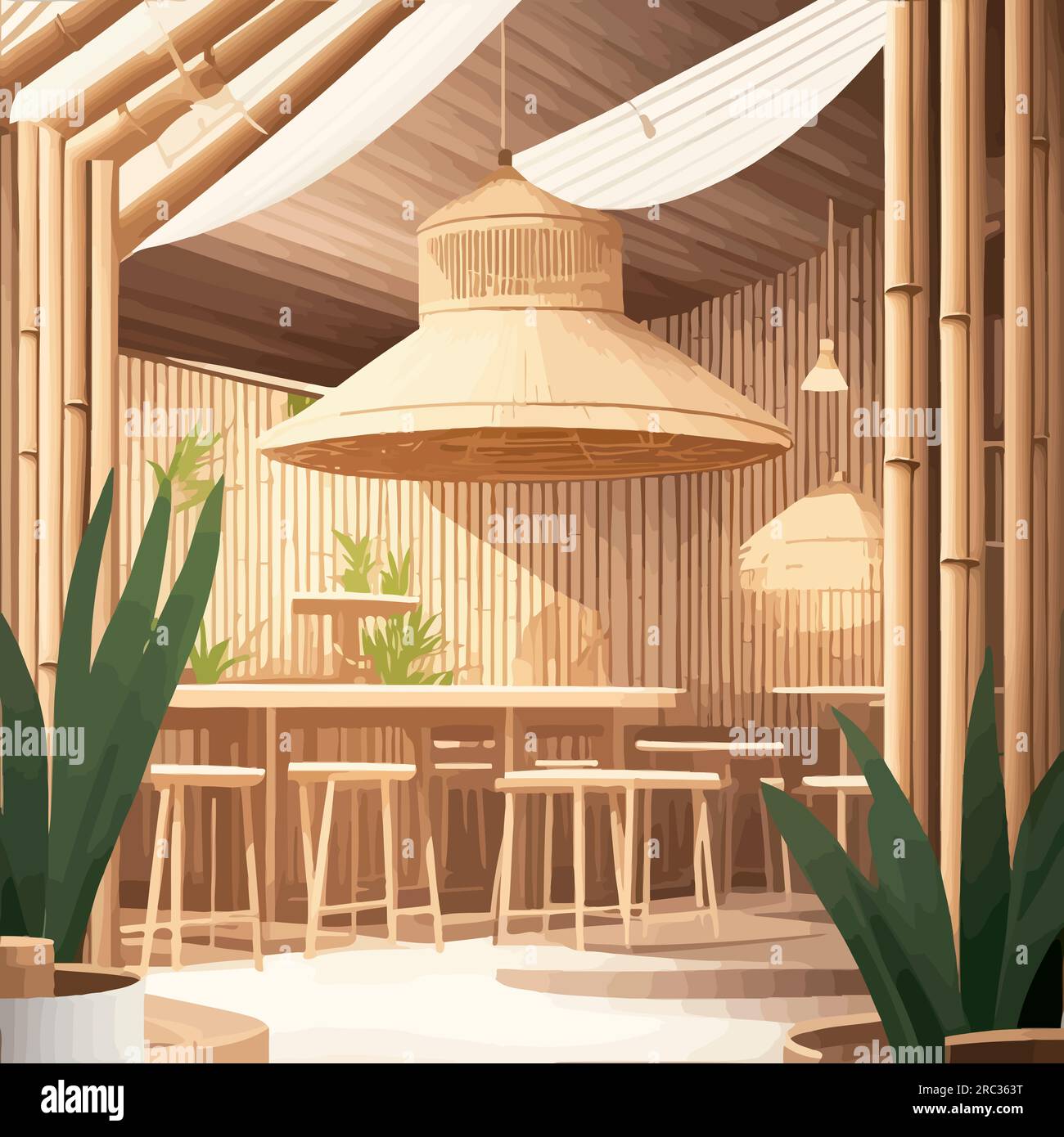 Restaurante popular con bambú y madera material ilustración Fotografía