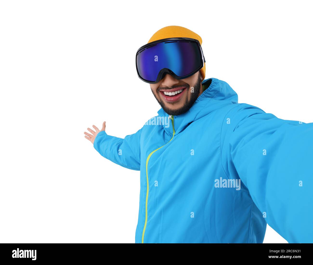 Mujer sonriente vistiendo gafas de esquí Fotografía de stock - Alamy