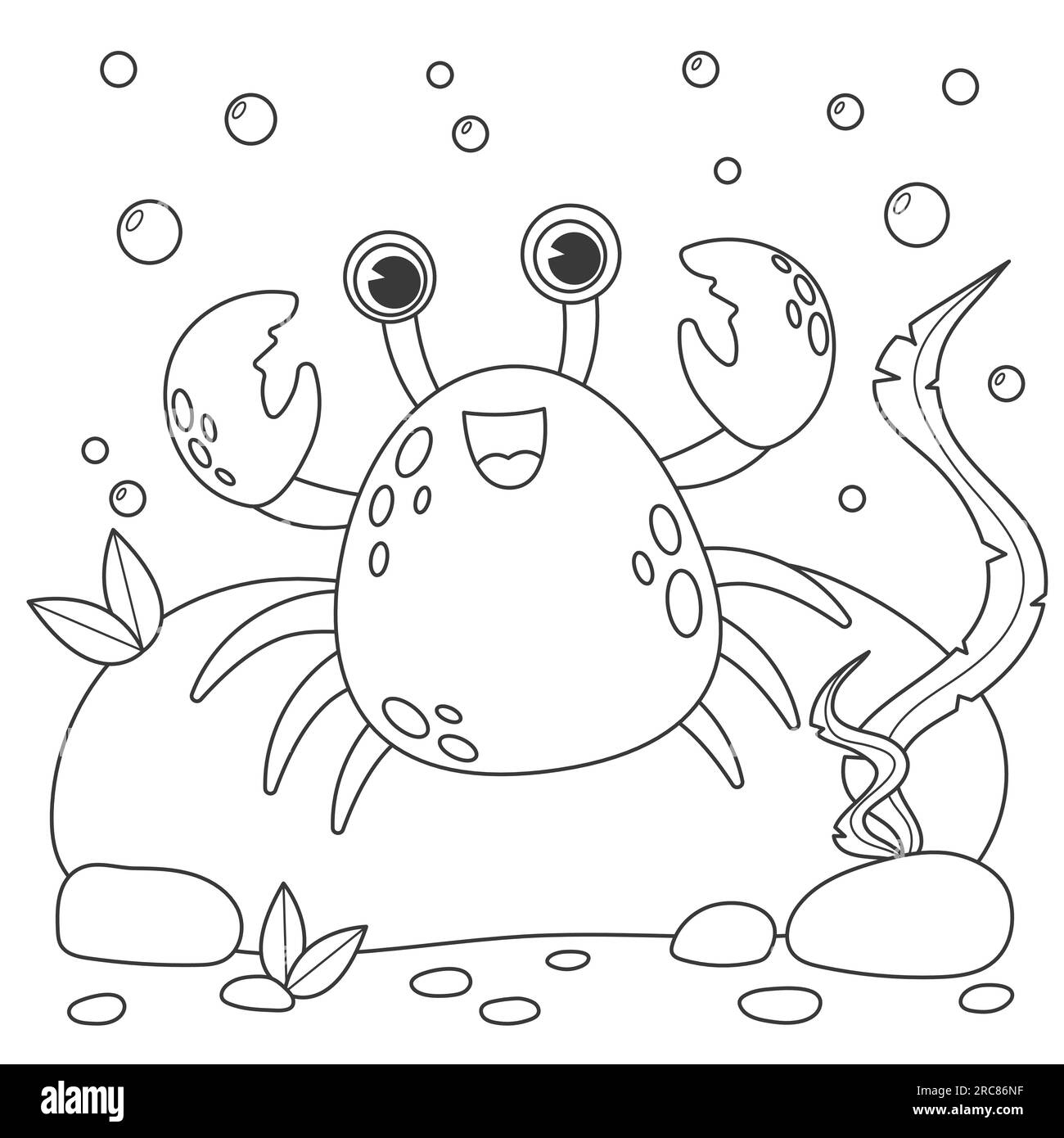 Divertidos personajes de dibujos animados de cangrejo. Página para colorear Ilustración del Vector