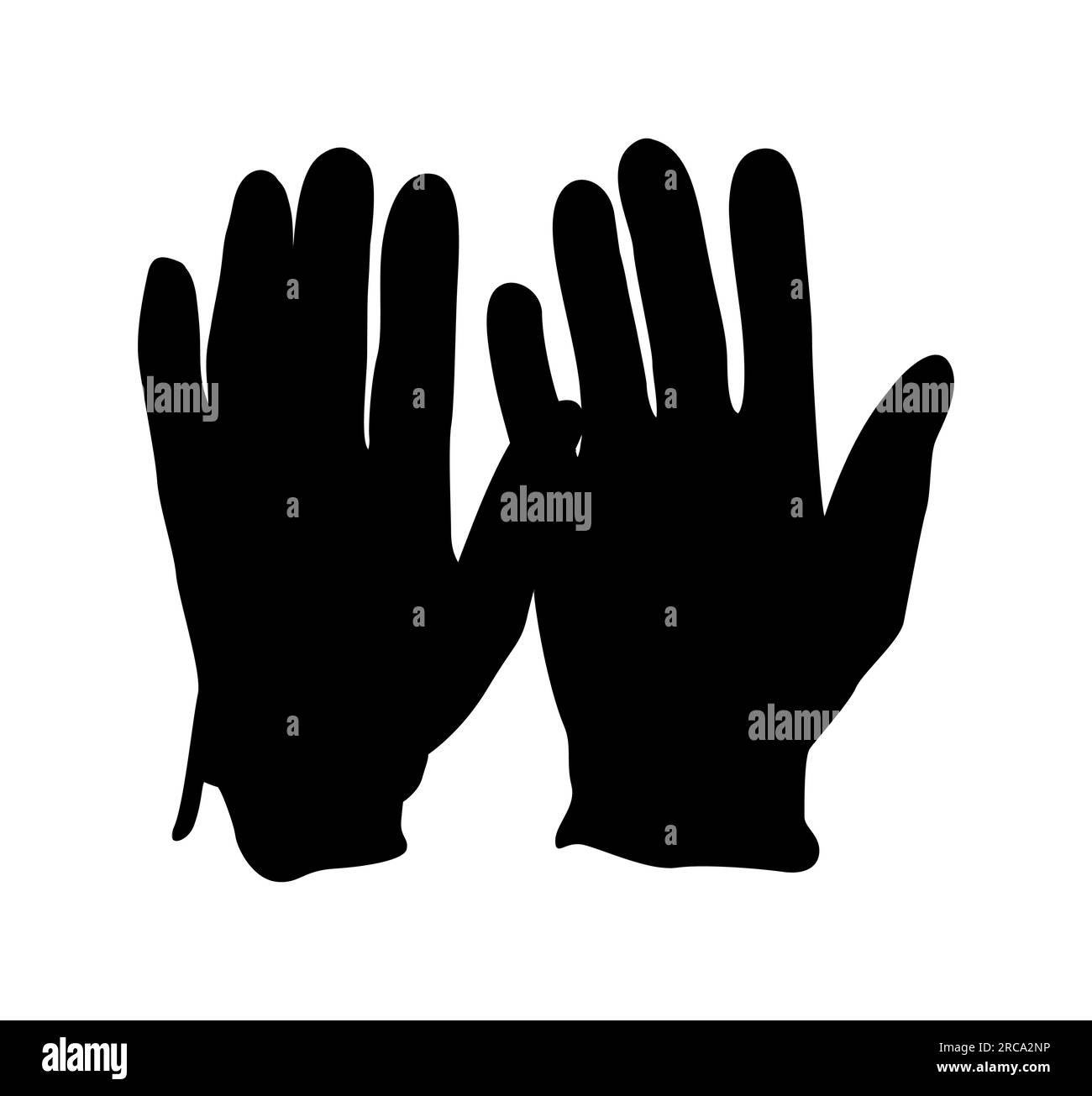 Silueta negra de guantes aislados sobre fondo blanco. Fabricación de guantes de goma, vector aislado. Ilustración del Vector