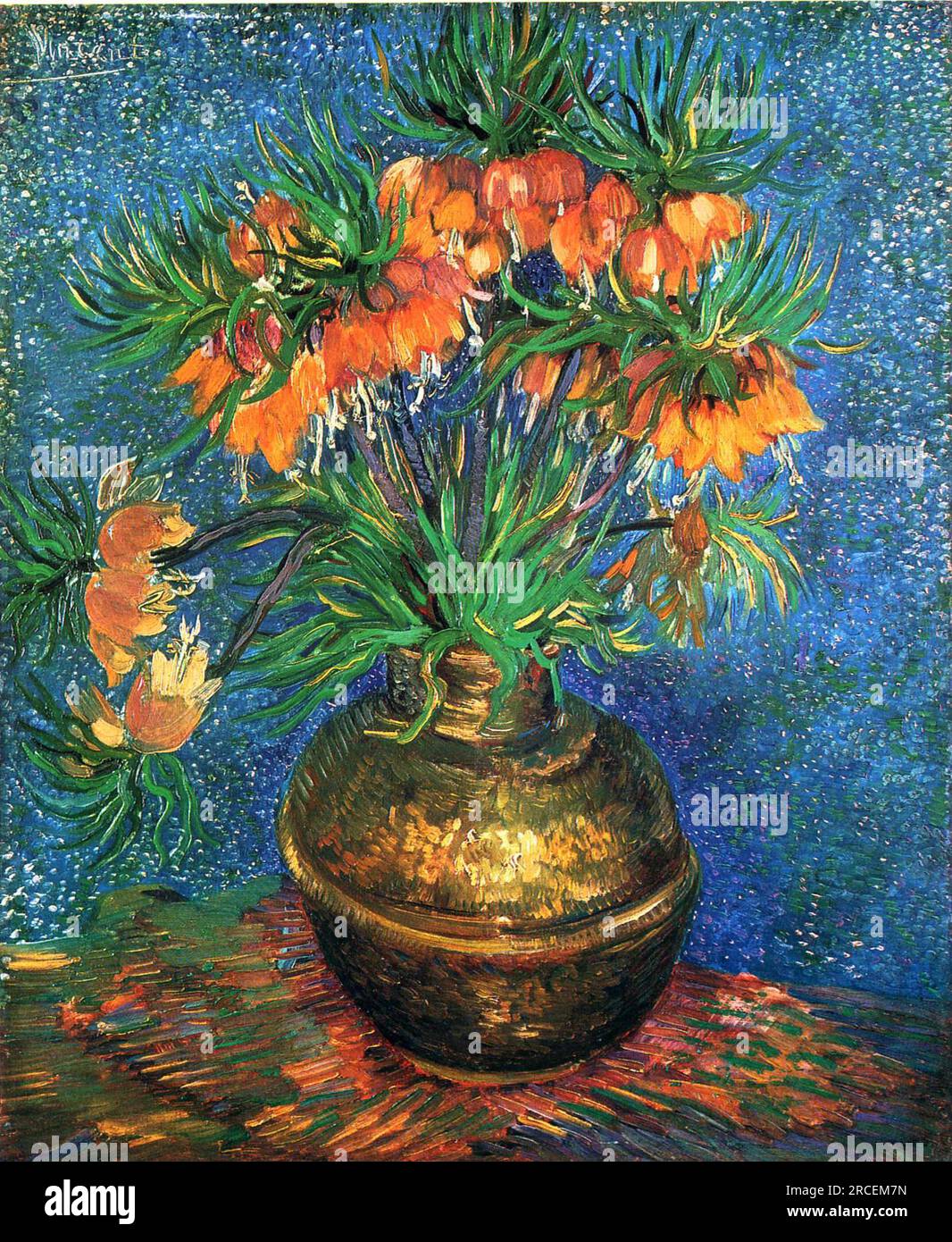Fritillaries en un florero de cobre 1887; París, Francia por Vincent van Gogh Foto de stock