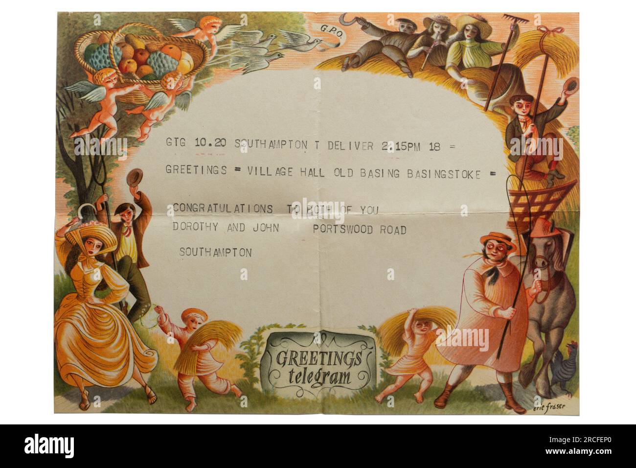 Un Telegram de Saludos para una boda o matrimonio en 1952, Inglaterra, Reino Unido Foto de stock